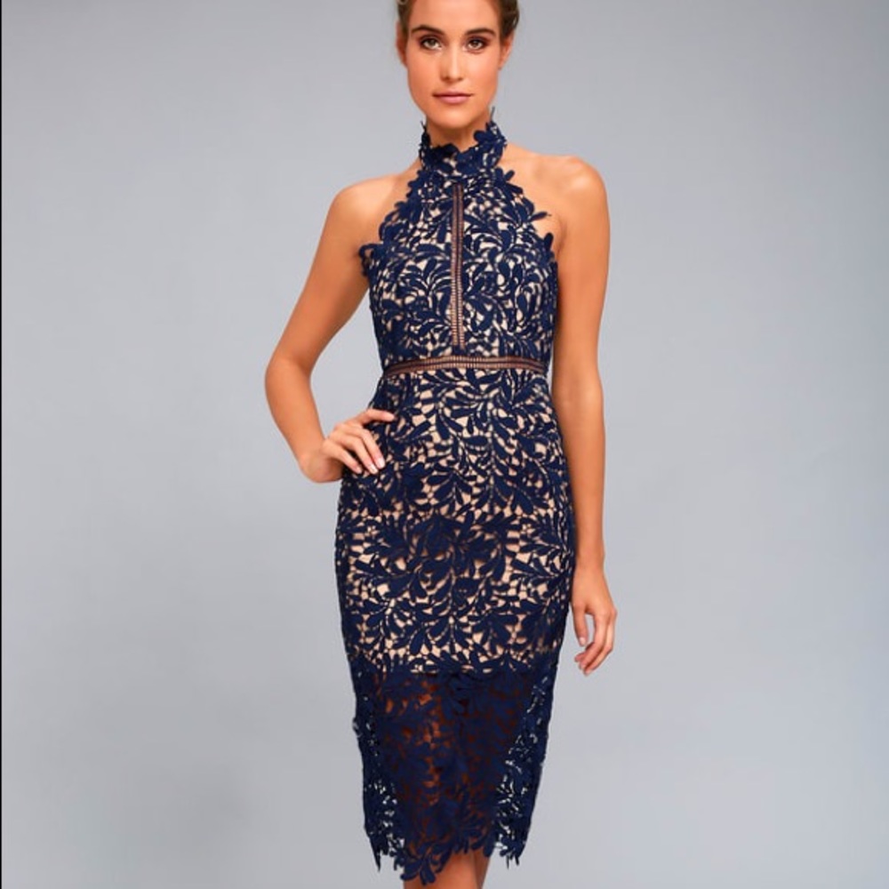 Lulu’s divine destiny navy blue lace midi dress
